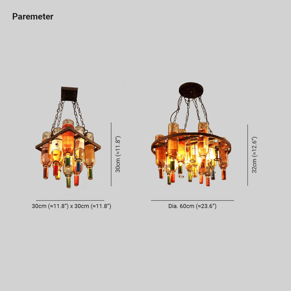 Valentina Antik Pendelleuchte, Weinflasche, Metall/Glas, Farbenfroh, Schlafzimmer