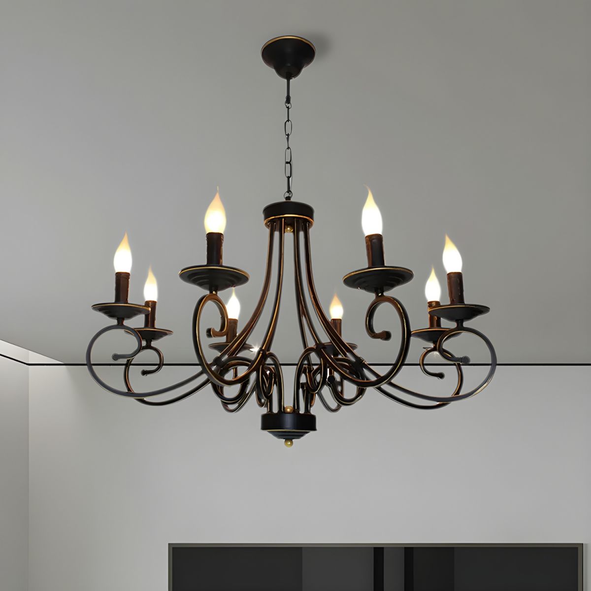 Kristy Vintage LED Kronleuchter Schwarz Metall Schlaf/Wohnzimmer