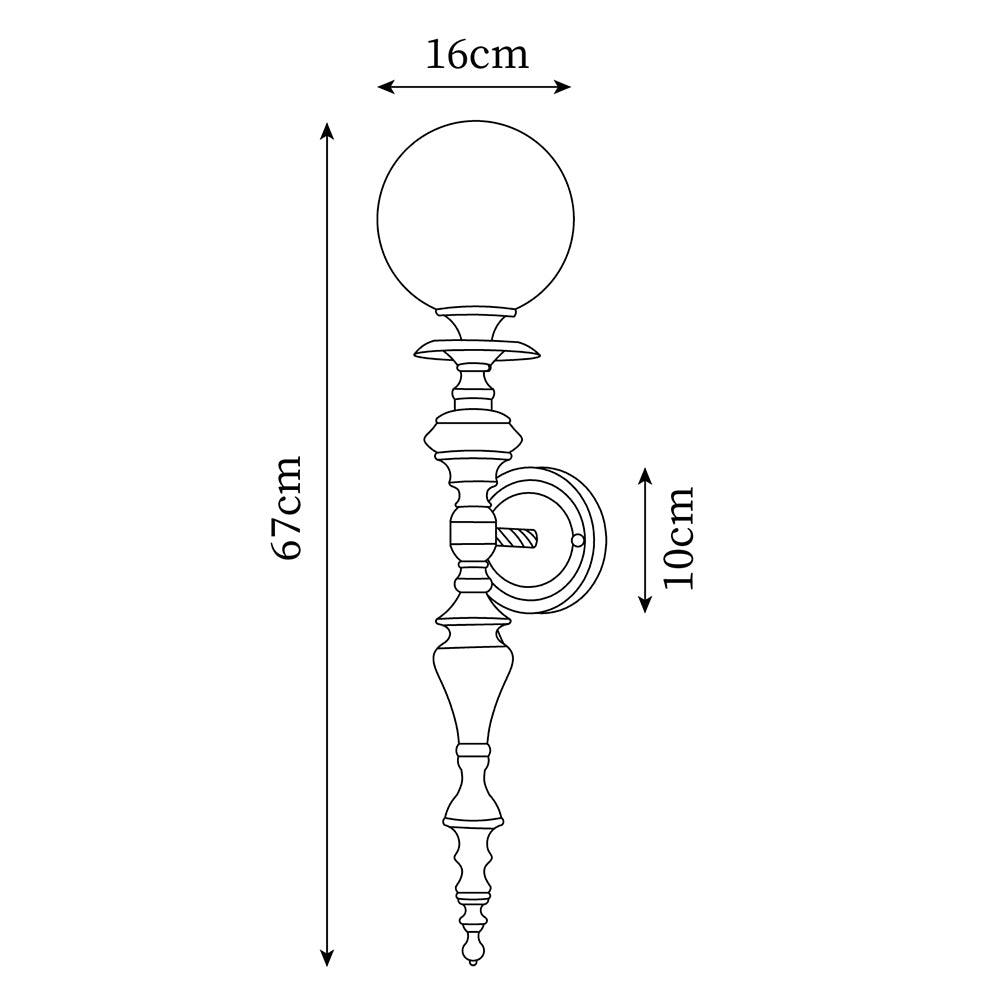 Wandleuchte mit skulpturalem Messingkörper, Kugelschirm und klassischem elegantem Statement