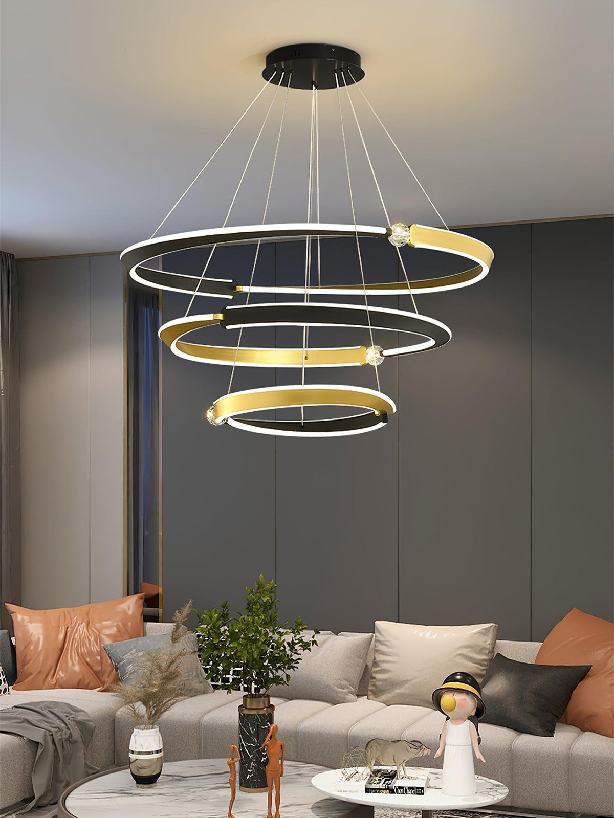 Elyerora Kronleuchter Kronleuchte Kristall Schwarz Gold Essbereich LED