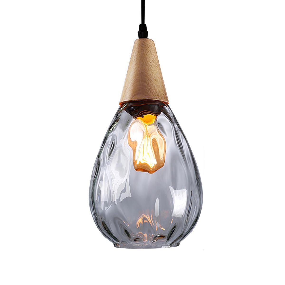Rinisena Pendelleuchte aus klarem Glas und Holz im nordischen modernen Stil