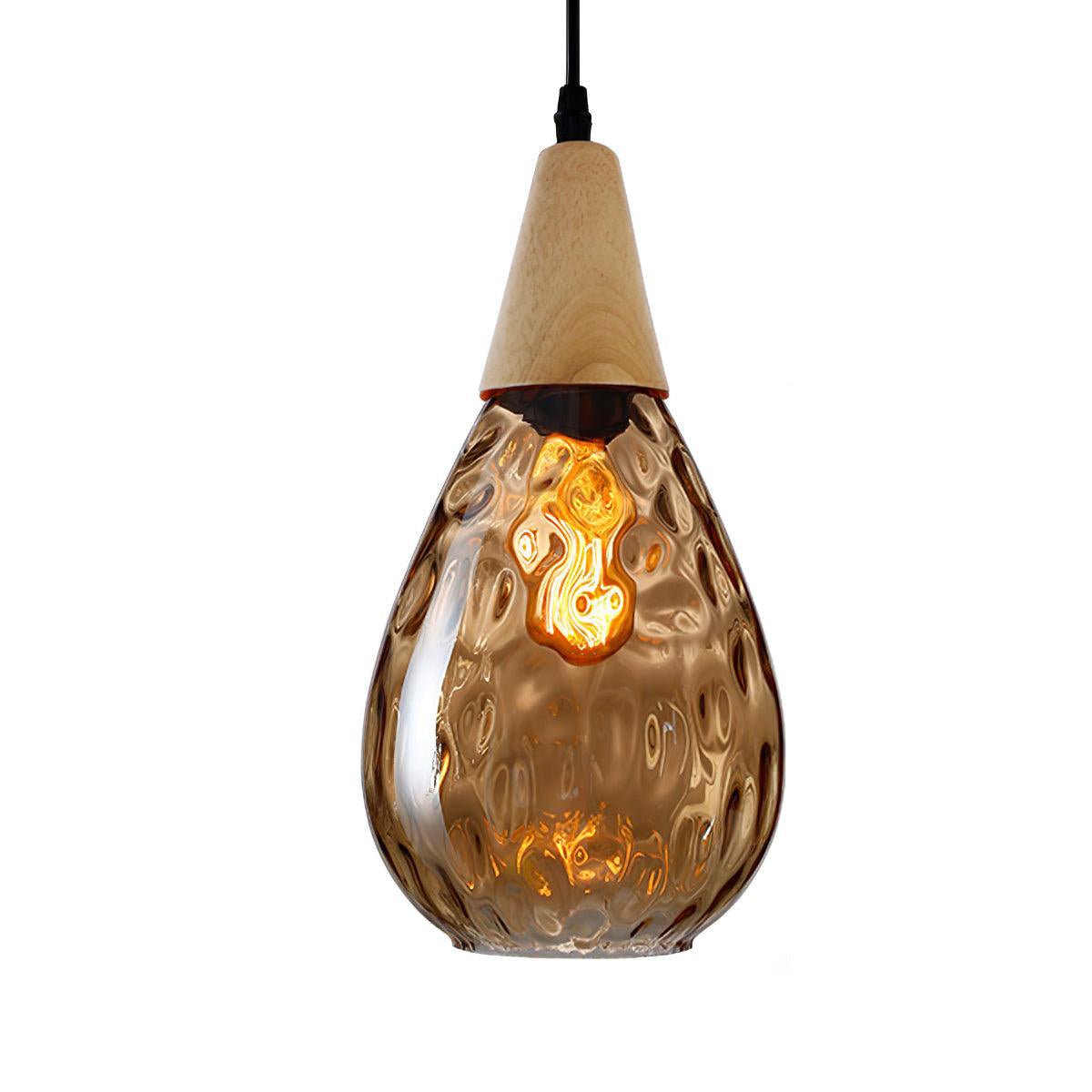 Rinisena Pendelleuchte aus klarem Glas und Holz im nordischen modernen Stil