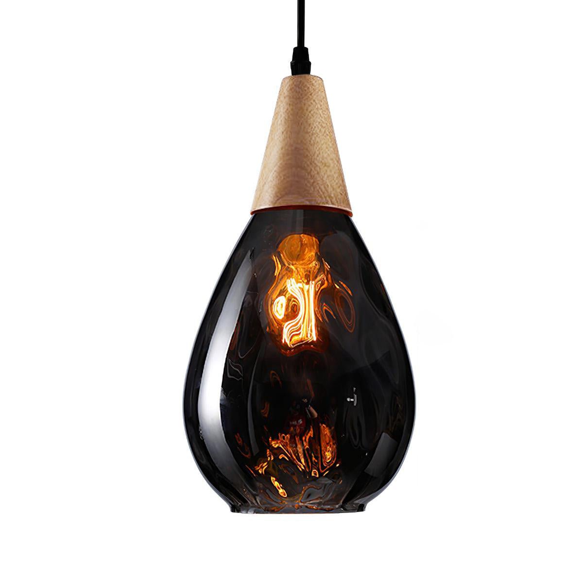 Rinisena Pendelleuchte aus klarem Glas und Holz im nordischen modernen Stil