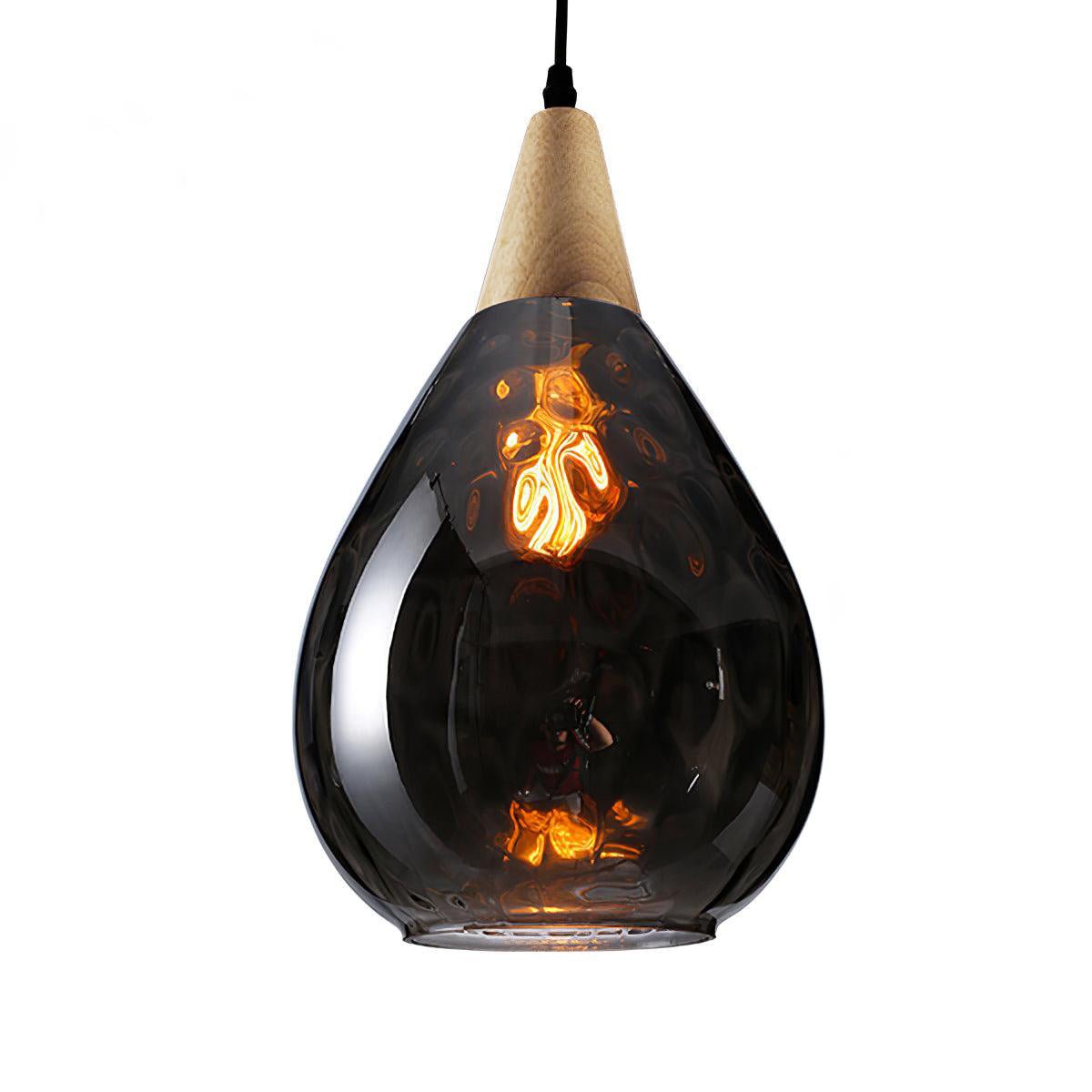 Rinisena Pendelleuchte aus klarem Glas und Holz im nordischen modernen Stil