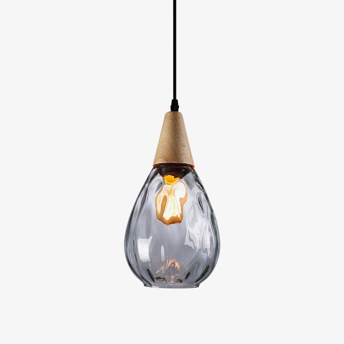 Rinisena Pendelleuchte aus klarem Glas und Holz im nordischen modernen Stil