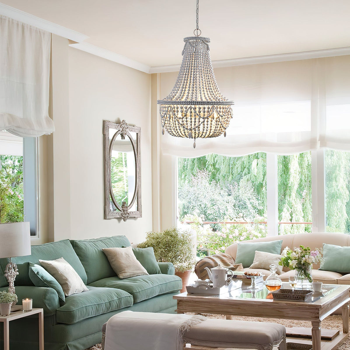 Eirikuvyu Kronleuchter im postmodernen Luxus-Stil mit Perlen aus Metall und Holz