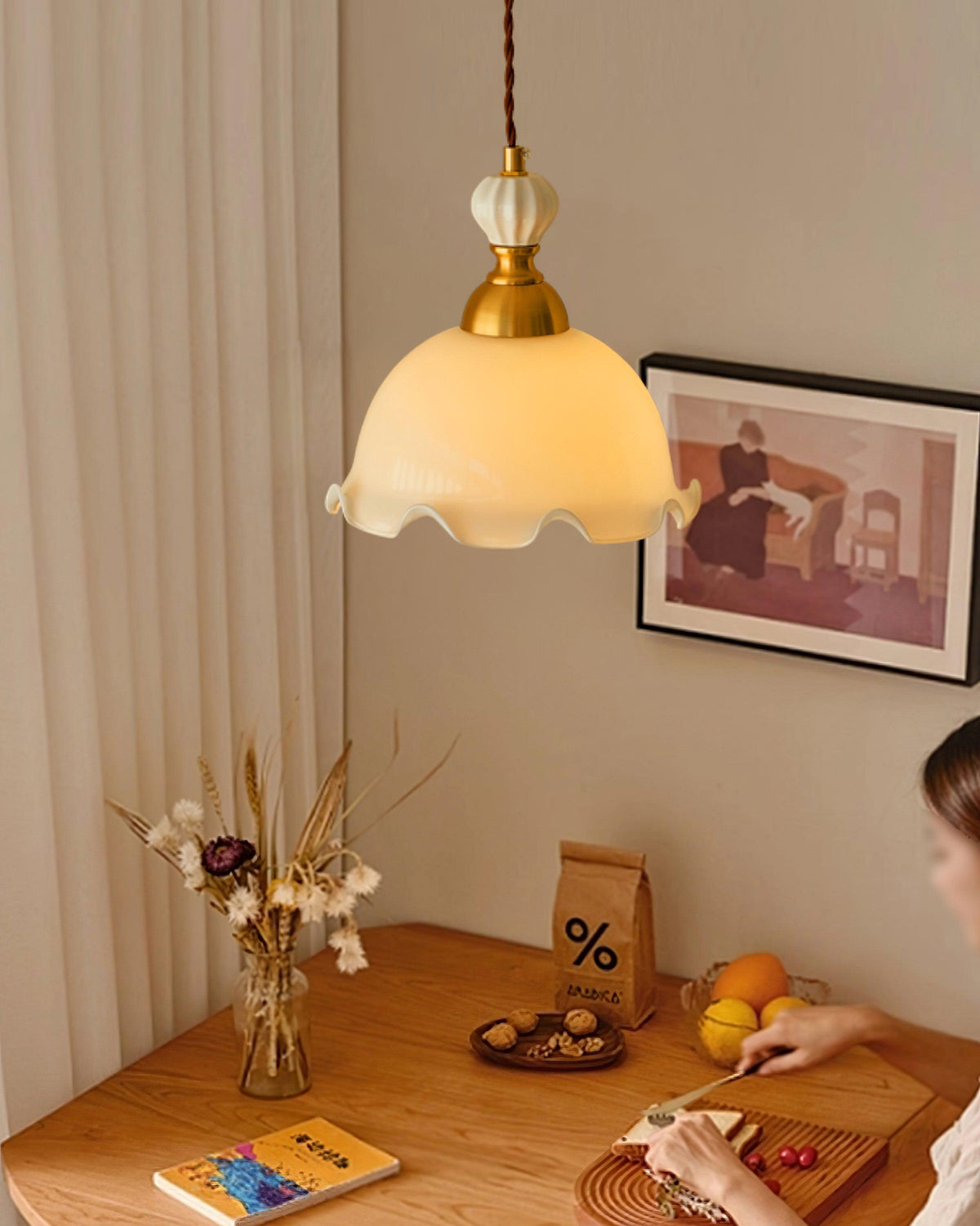 Pendelleuchte Wavy Edge Glas Lampenschirm Soft Glow Vintage Romantisch