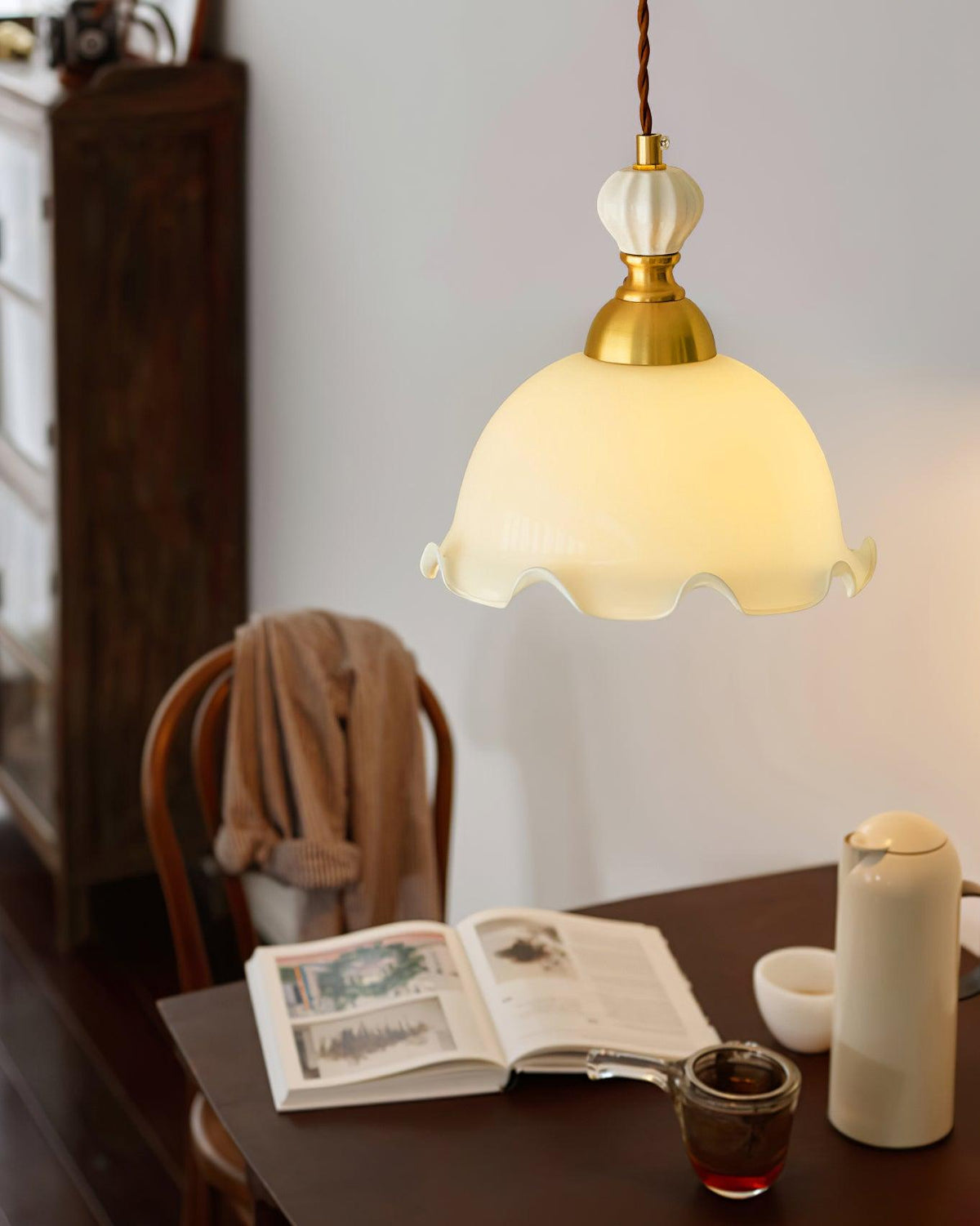 Pendelleuchte Wavy Edge Glas Lampenschirm Soft Glow Vintage Romantisch