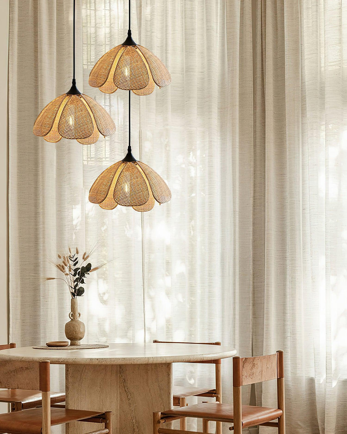 Dyor Elegance Bloom Rattan-Stoff-Pendelleuchte