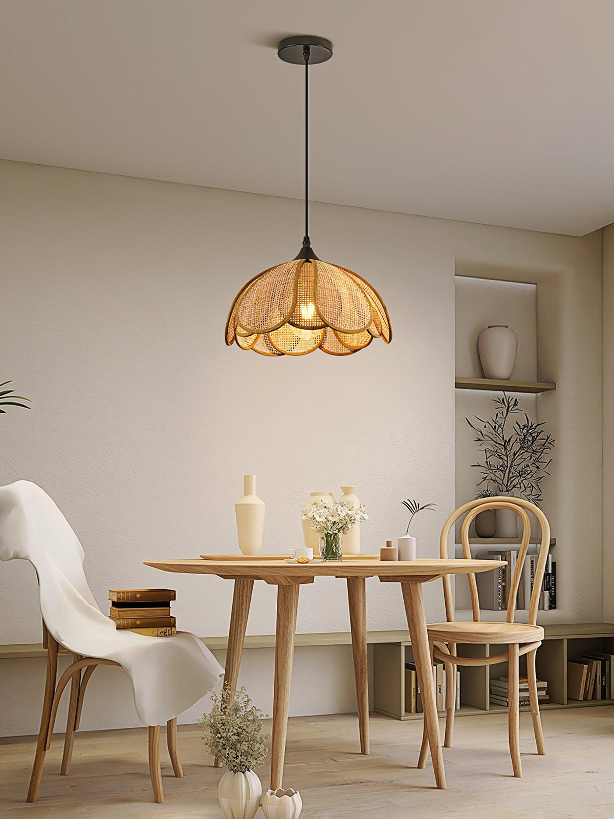 Dyor Elegance Bloom Rattan-Stoff-Pendelleuchte