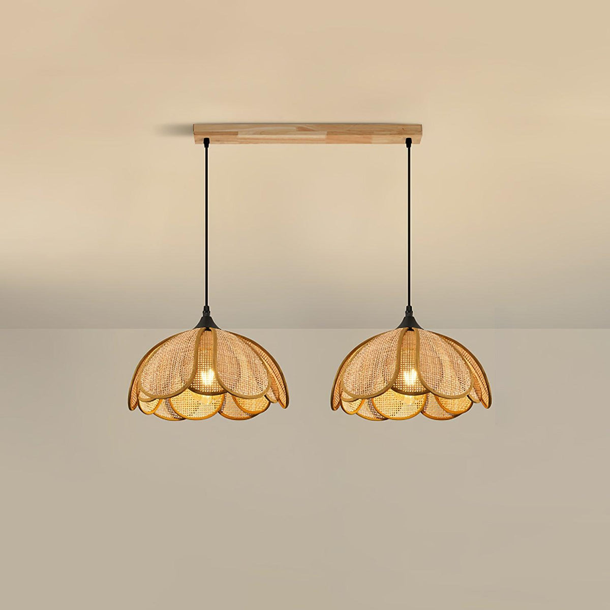 Dyor Elegance Bloom Rattan-Stoff-Pendelleuchte