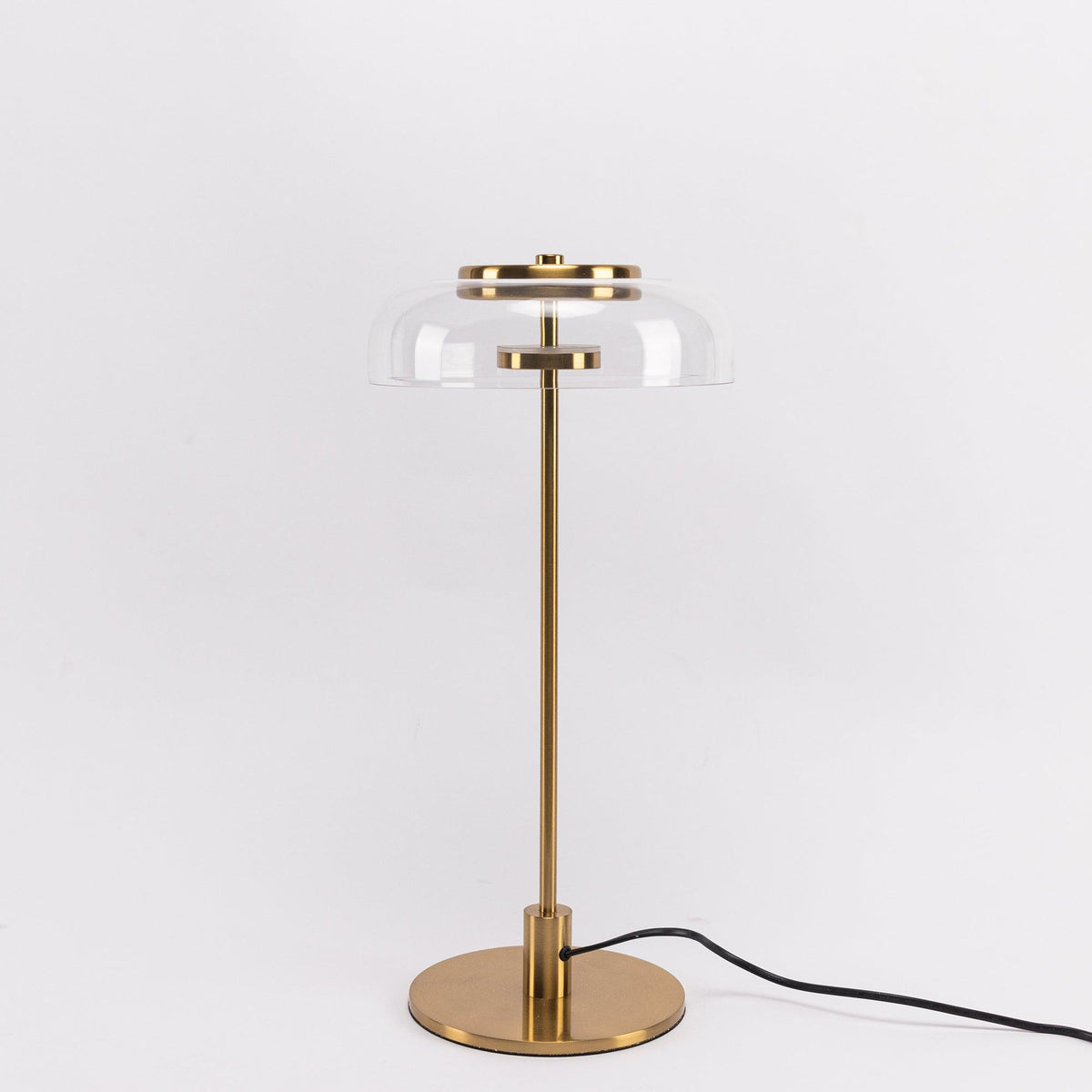 Rinelette Tischleuchte mit transparentem Glaskolben und Holzfuß