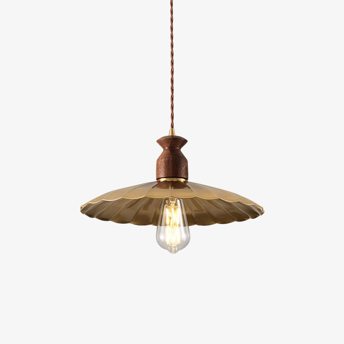 Qior Messing Klassische Eleganz Crest Holz Pendelleuchte