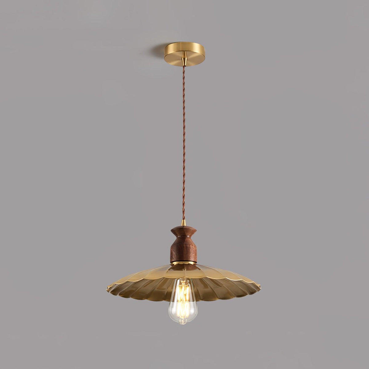 Qior Messing Klassische Eleganz Crest Holz Pendelleuchte