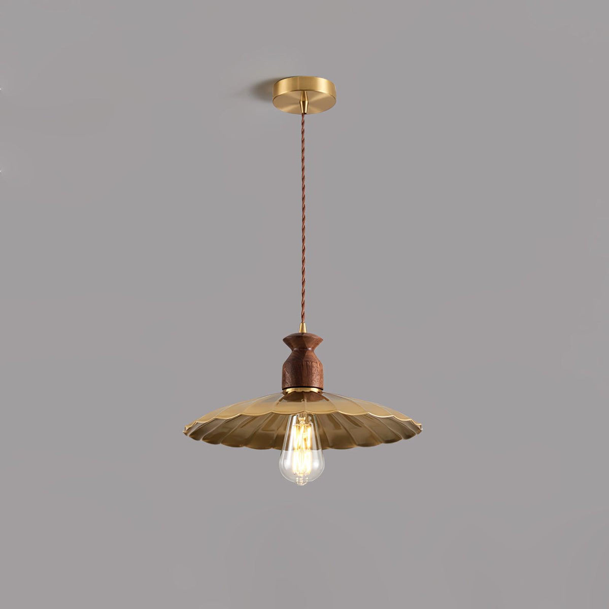 Qior Messing Klassische Eleganz Crest Holz Pendelleuchte