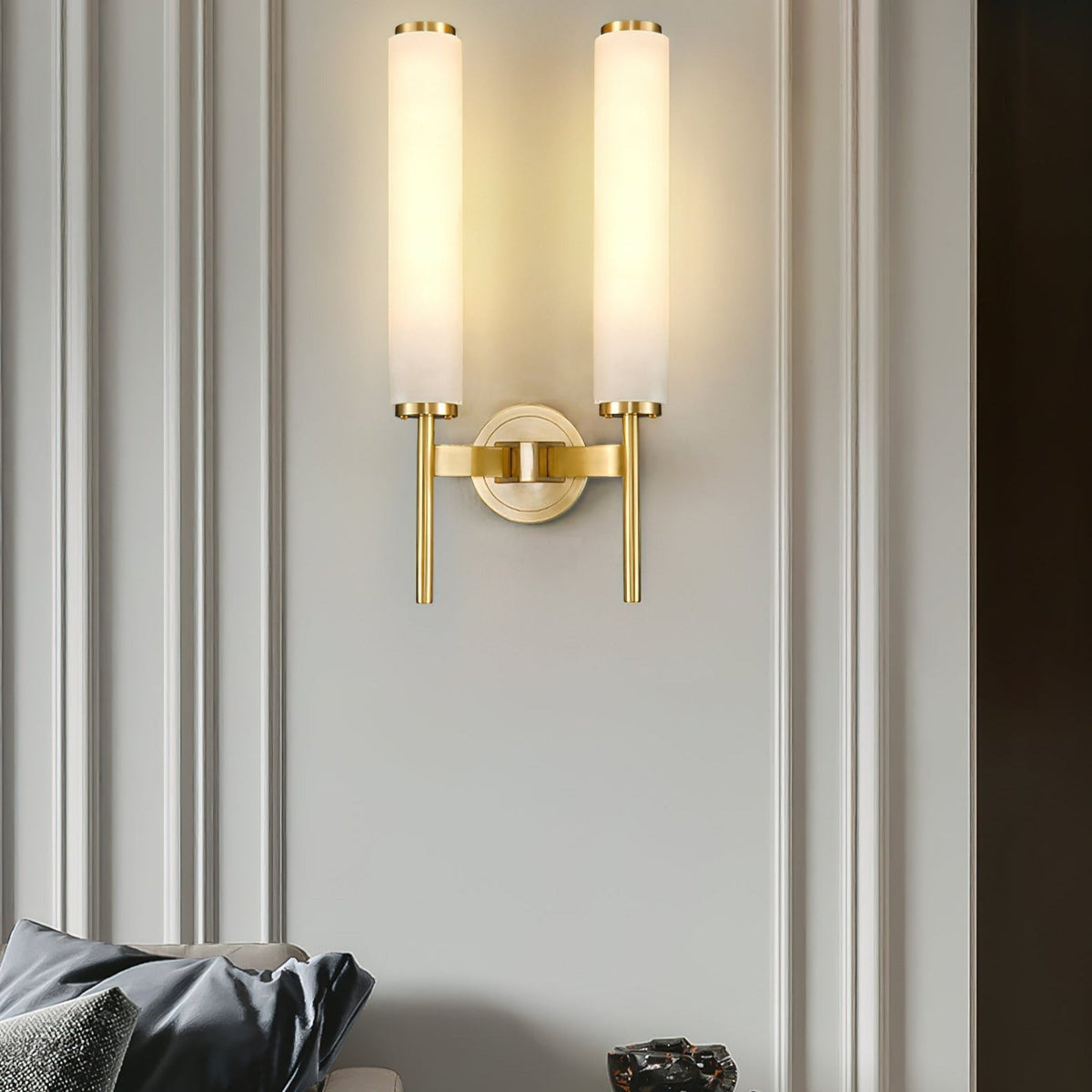 Jern Art-Déco-Wandleuchte aus Alabaster