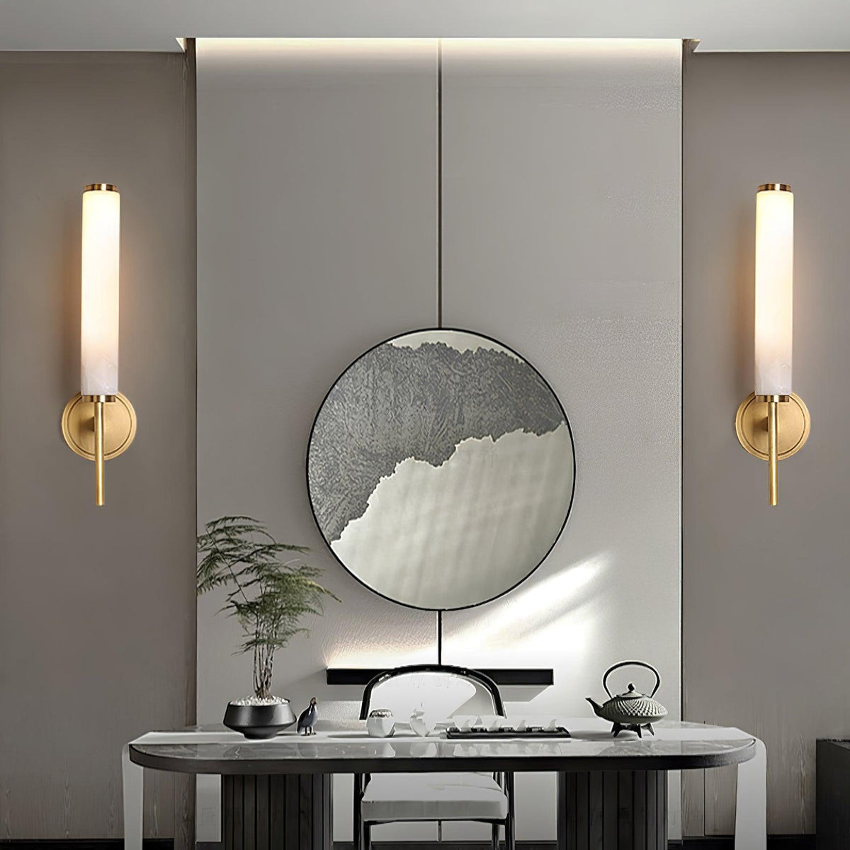 Jern Art-Déco-Wandleuchte aus Alabaster
