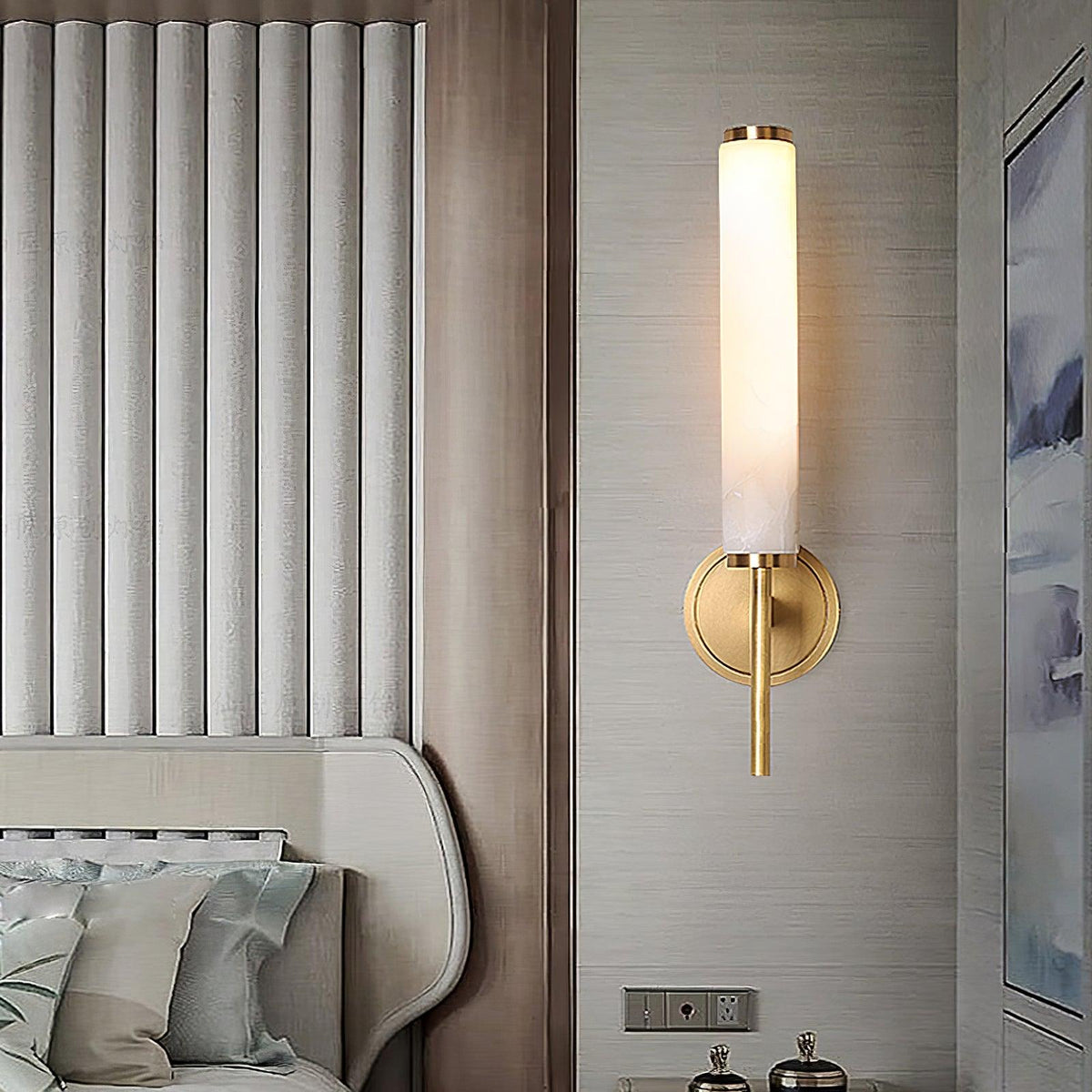 Jern Art-Déco-Wandleuchte aus Alabaster