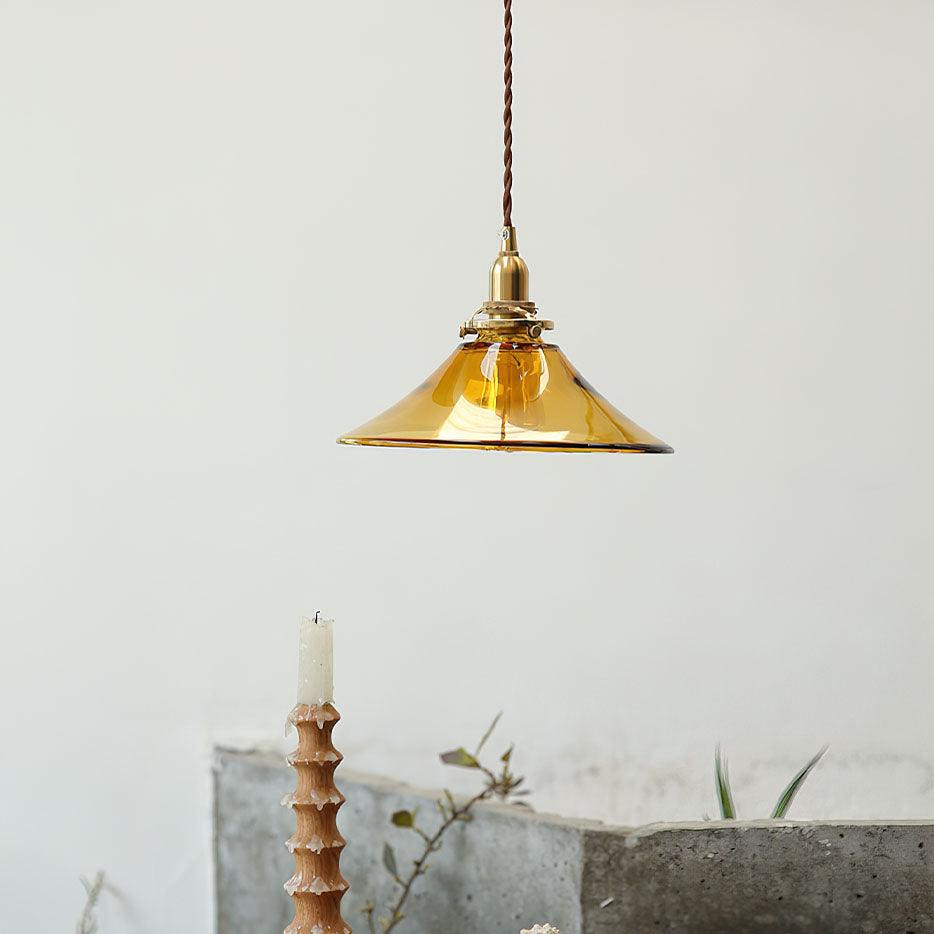 Pila Pendelleuchte Bernstein Glas Messing Vintage Essbereich
