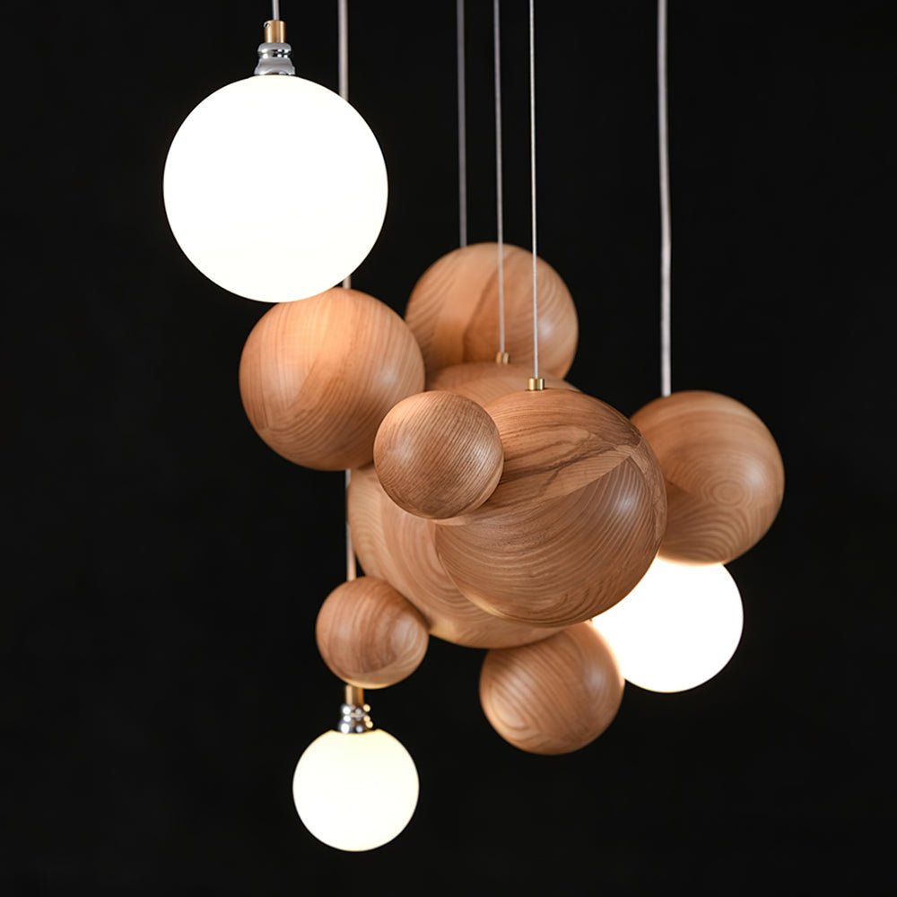 Elveraria Kronleuchter Holz & Acryl Blasenball-Cluster