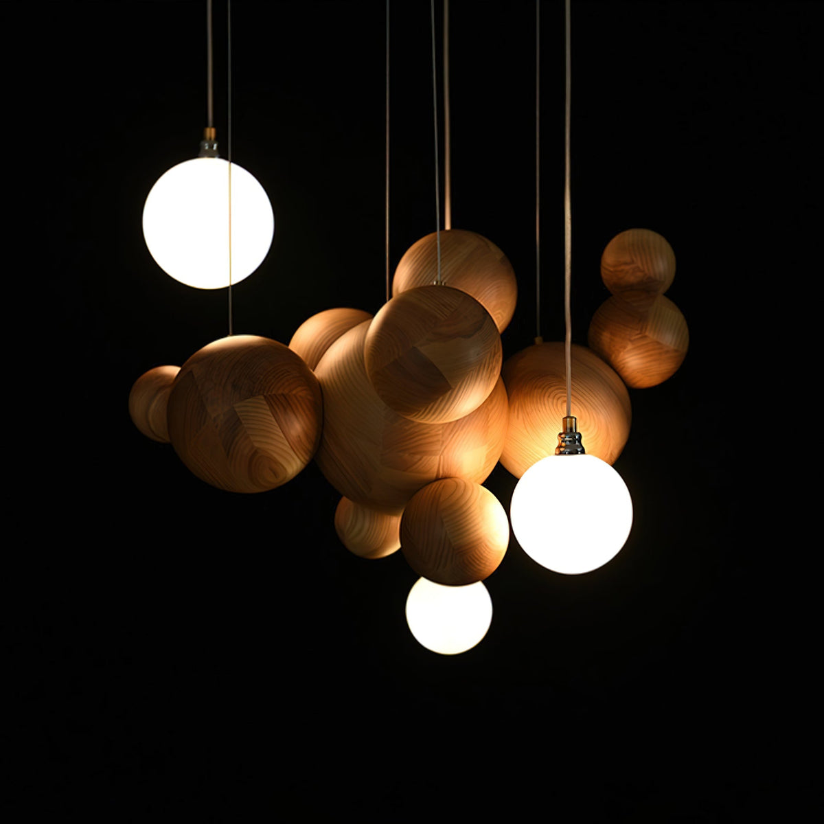 Elveraria Kronleuchter Holz & Acryl Blasenball-Cluster