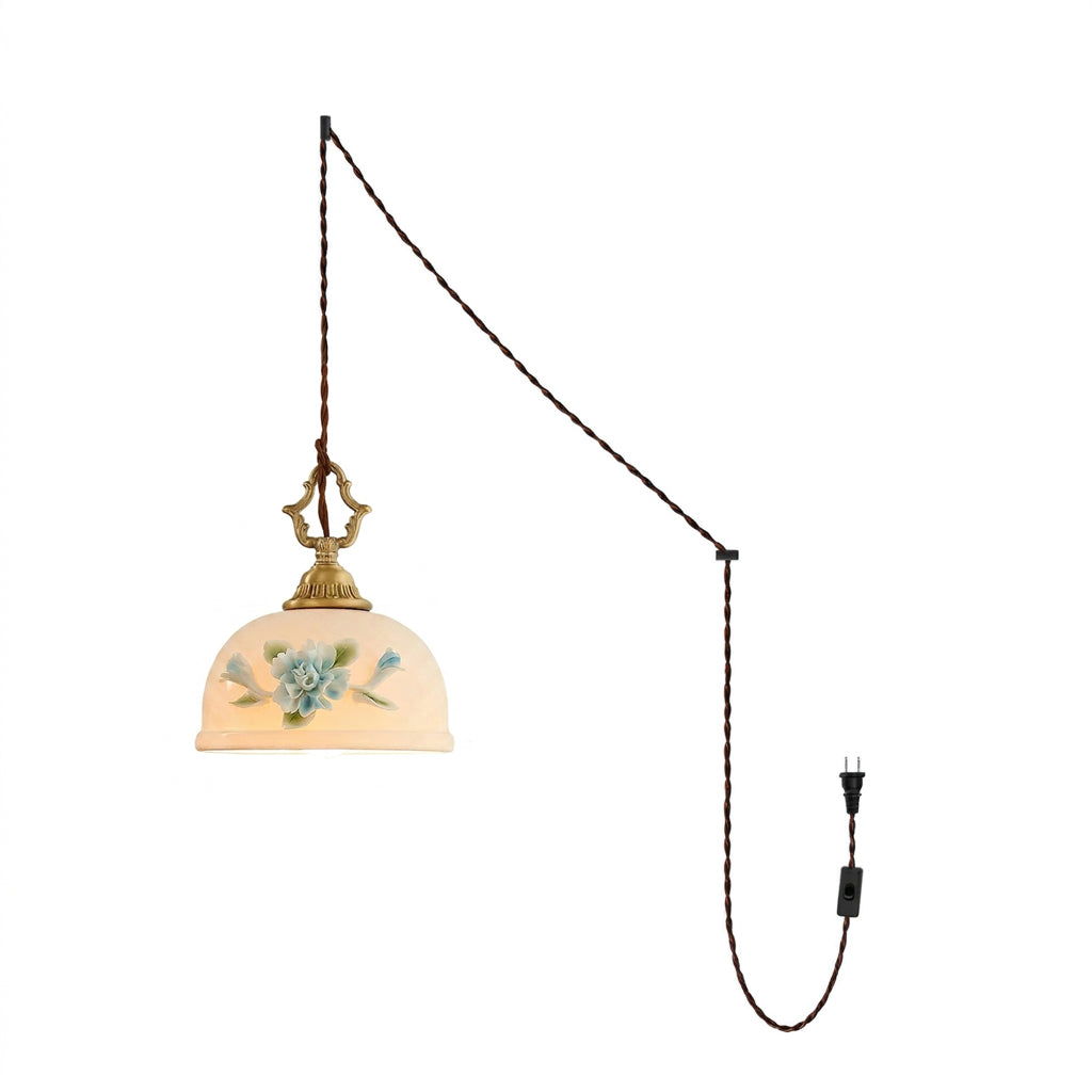 Elaielia Pendelleuchte Glasiertes Porzellan Kamelien Stecker Vintage Schlafzimmer | Cielum