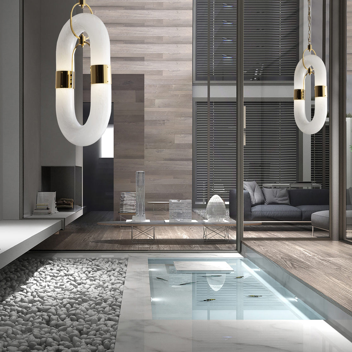 Pendelleuchte mit Kettenglied-Design aus Edelstahl im modernen Stil