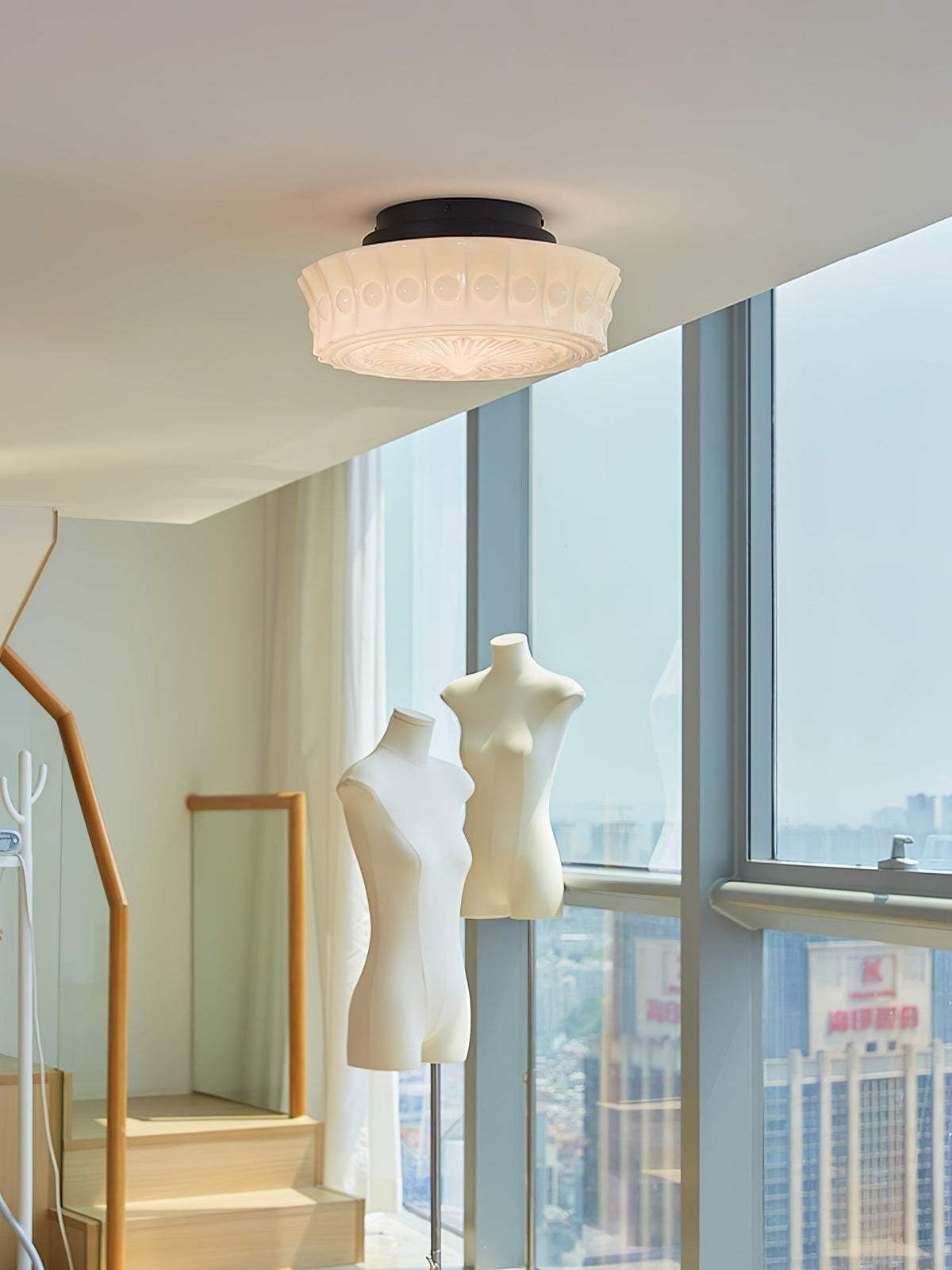 Veleraya Deckenleuchte Weiß Glas Blumenform für Wohnzimmer