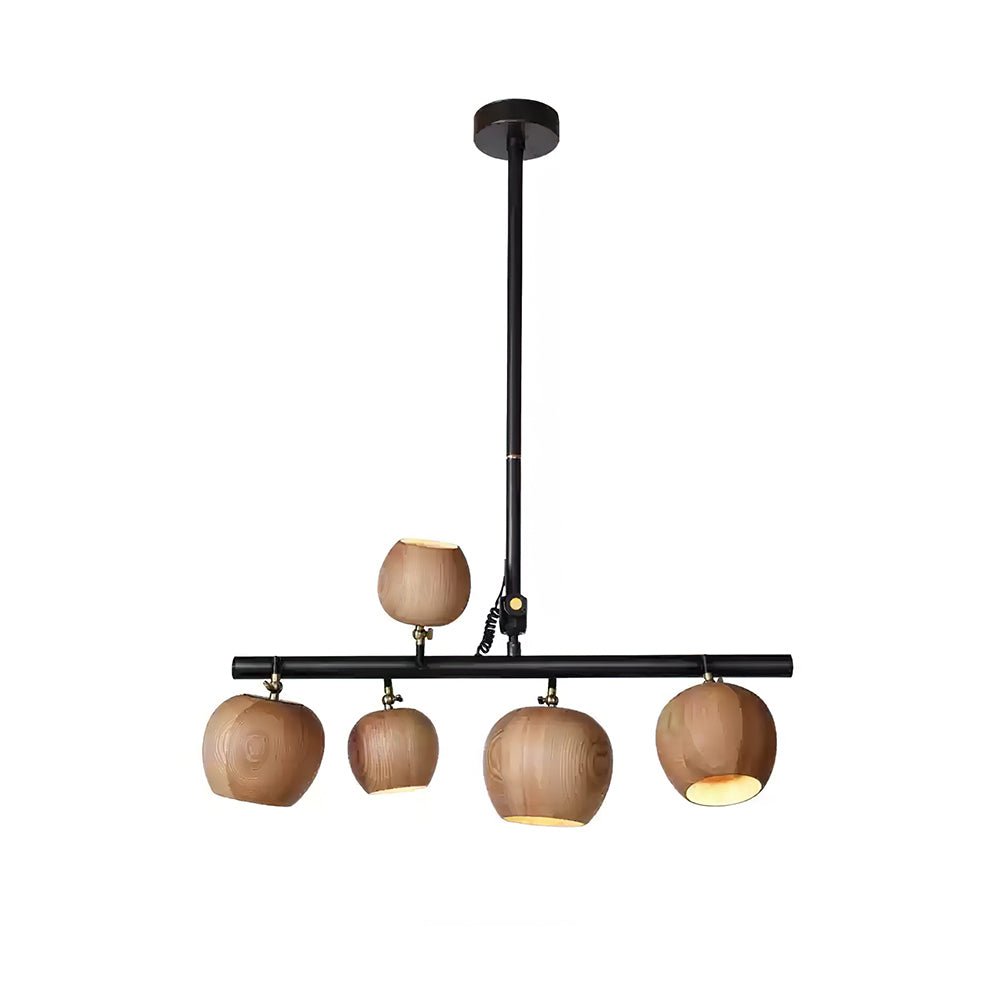 Avelira rustike Pendelleuchte mit Holzkugeln in linearer Ausführung