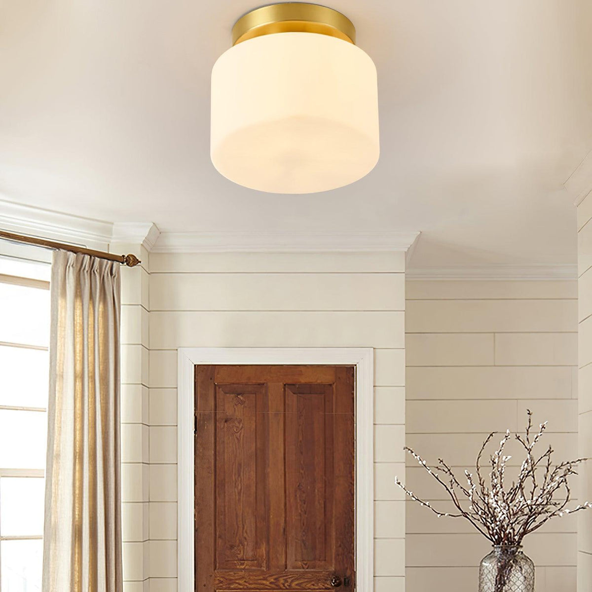 Elsilisra flache Deckenleuchte aus Messing mit Glas im skandinavischen Stil für Wohnzimmer