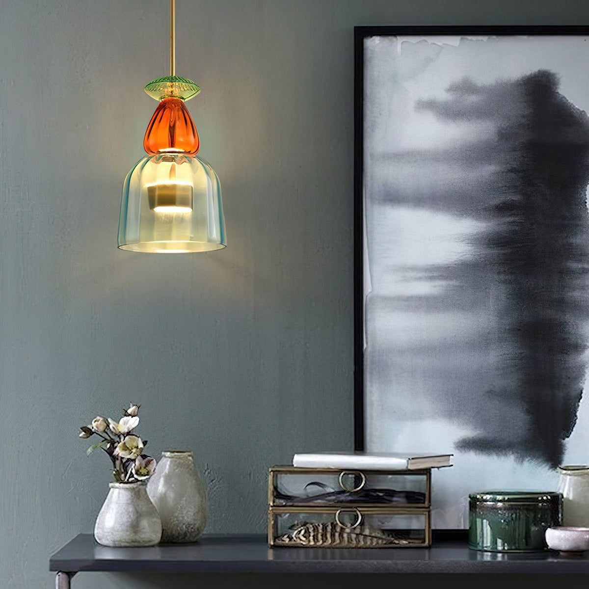 Voshan Bohemian Pendelleuchte aus Glas in Mischfarben