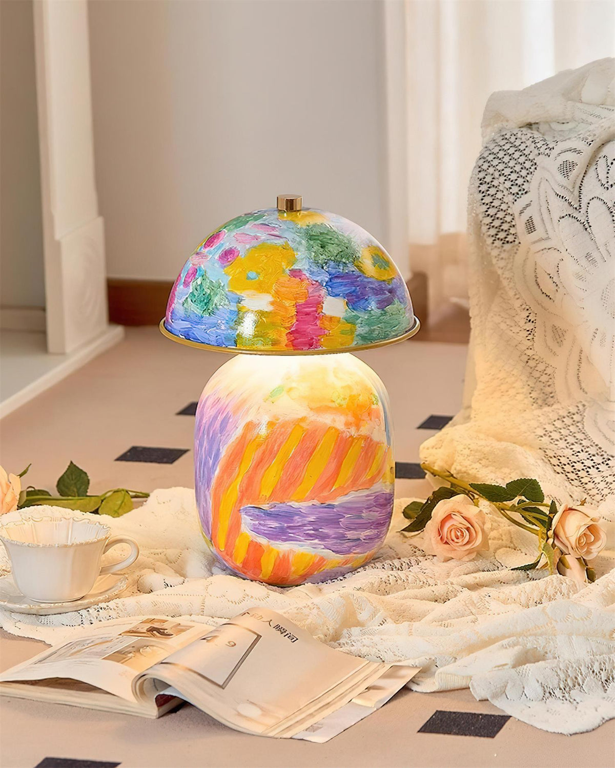 Elaisaya Tischleuchte Multicolor aus Keramik handbemalt Kunstdekoration Schlafzimmer Schreibtisch | Cielum