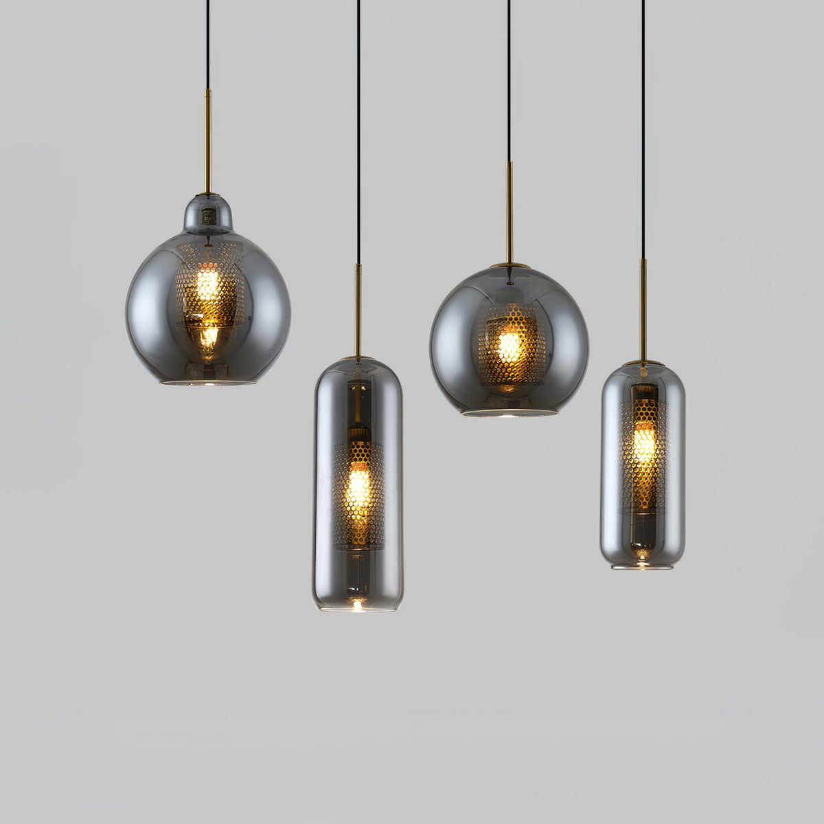 Eiruiella Pendelleuchte aus Glas mit Goldmaschenwerk für Esszimmer