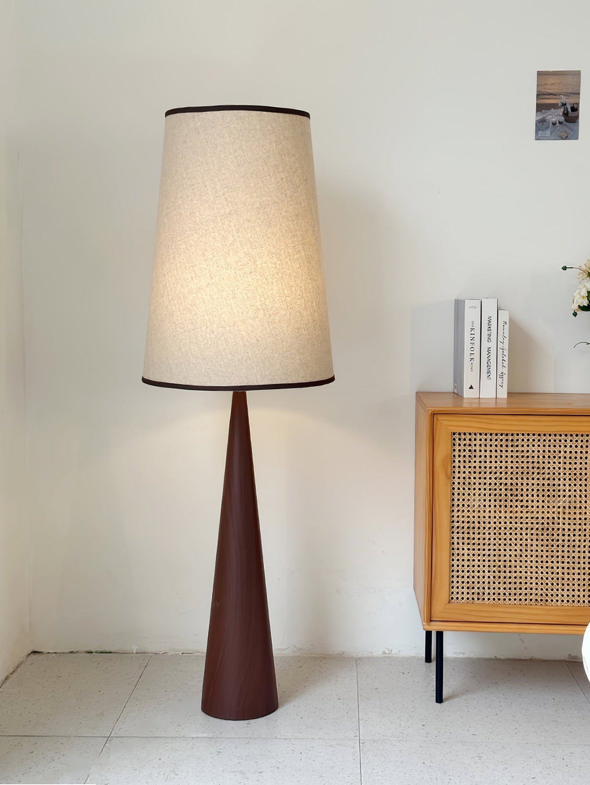 ConeLite Minimalistische Stehleuchte und mit hydrographischem Holz-Holzmaser- und Lampenschirm