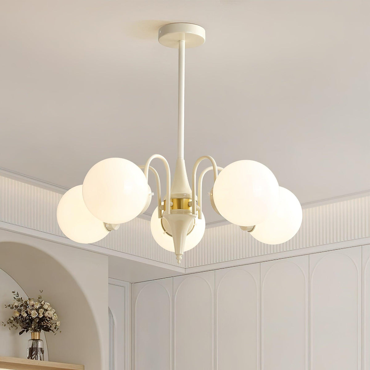 Elauian Kronleuchter Kugel Schirm Creme modern