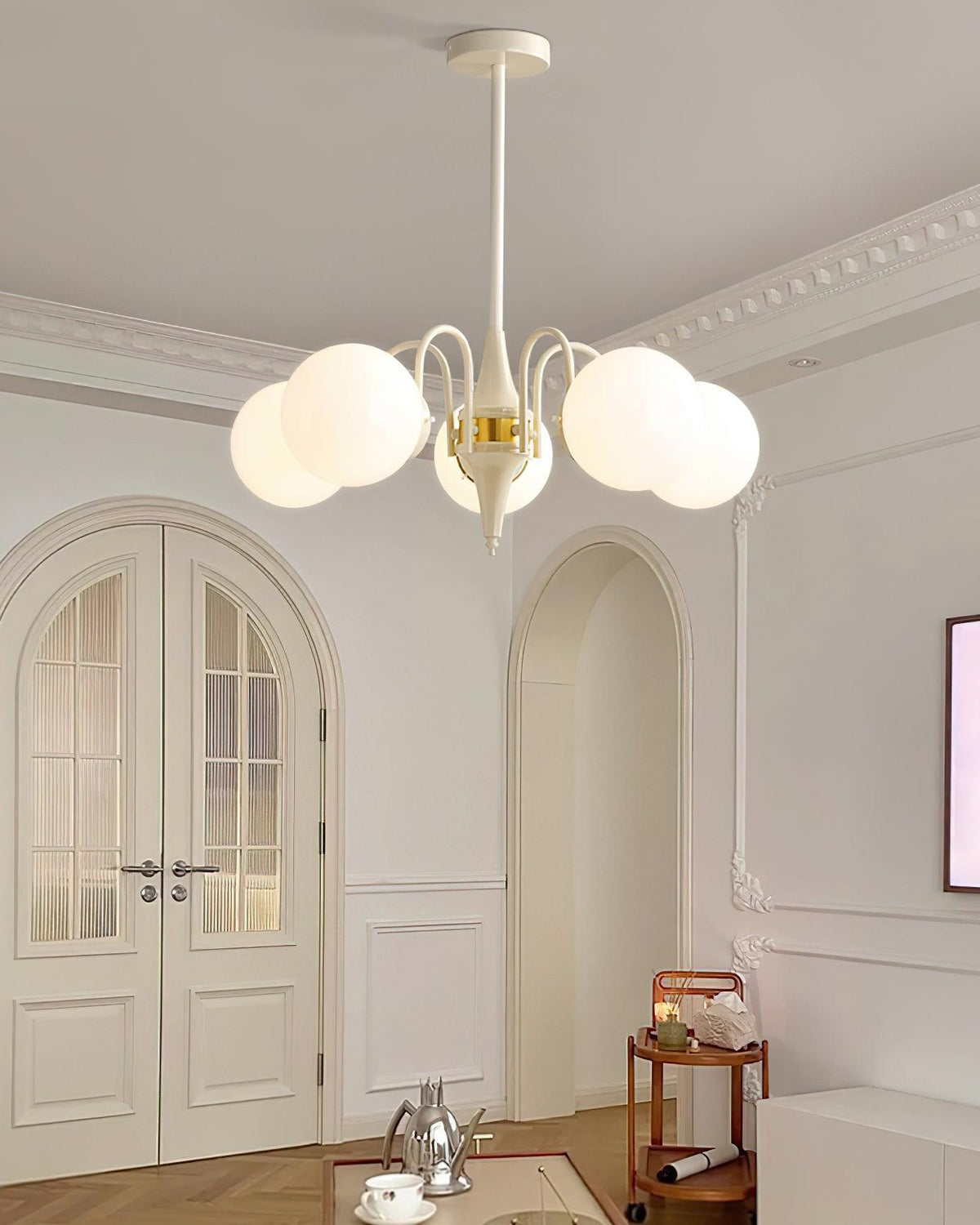 Elauian Kronleuchter Kugel Schirm Creme modern