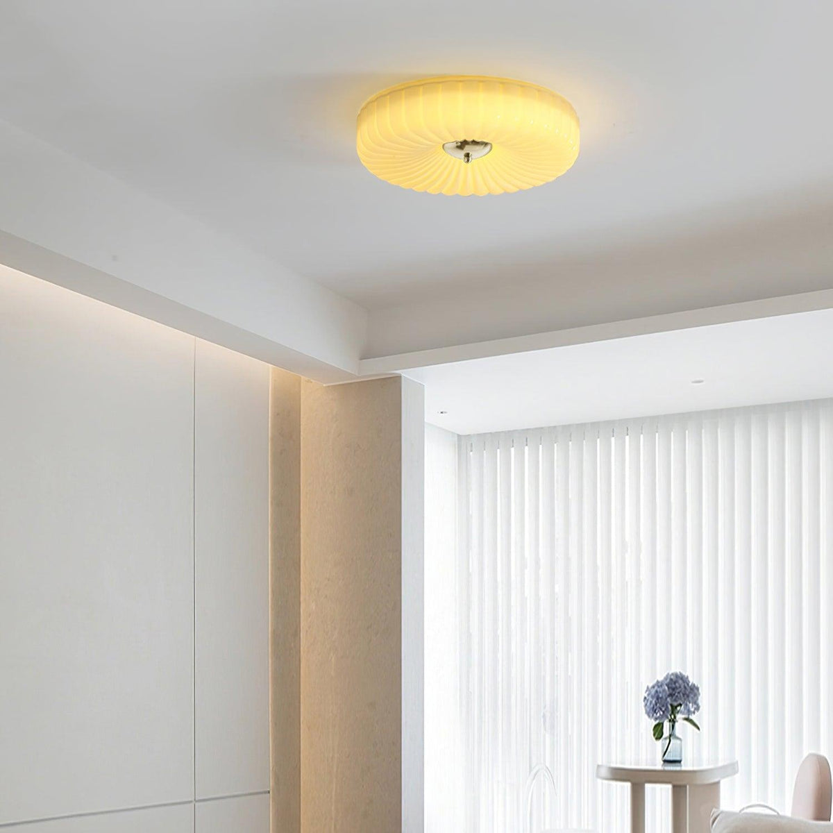 Mivone flache Deckenleuchte aus Milchglas mit Retro-Rippenstruktur