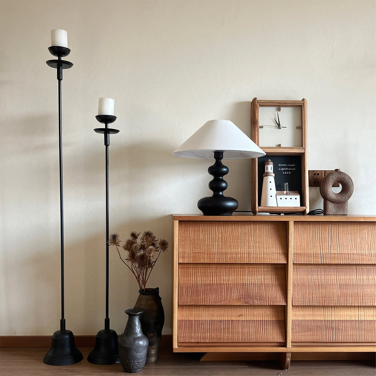 Vominex Tischleuchte aus Holz und Stoff im Vintage-Stil