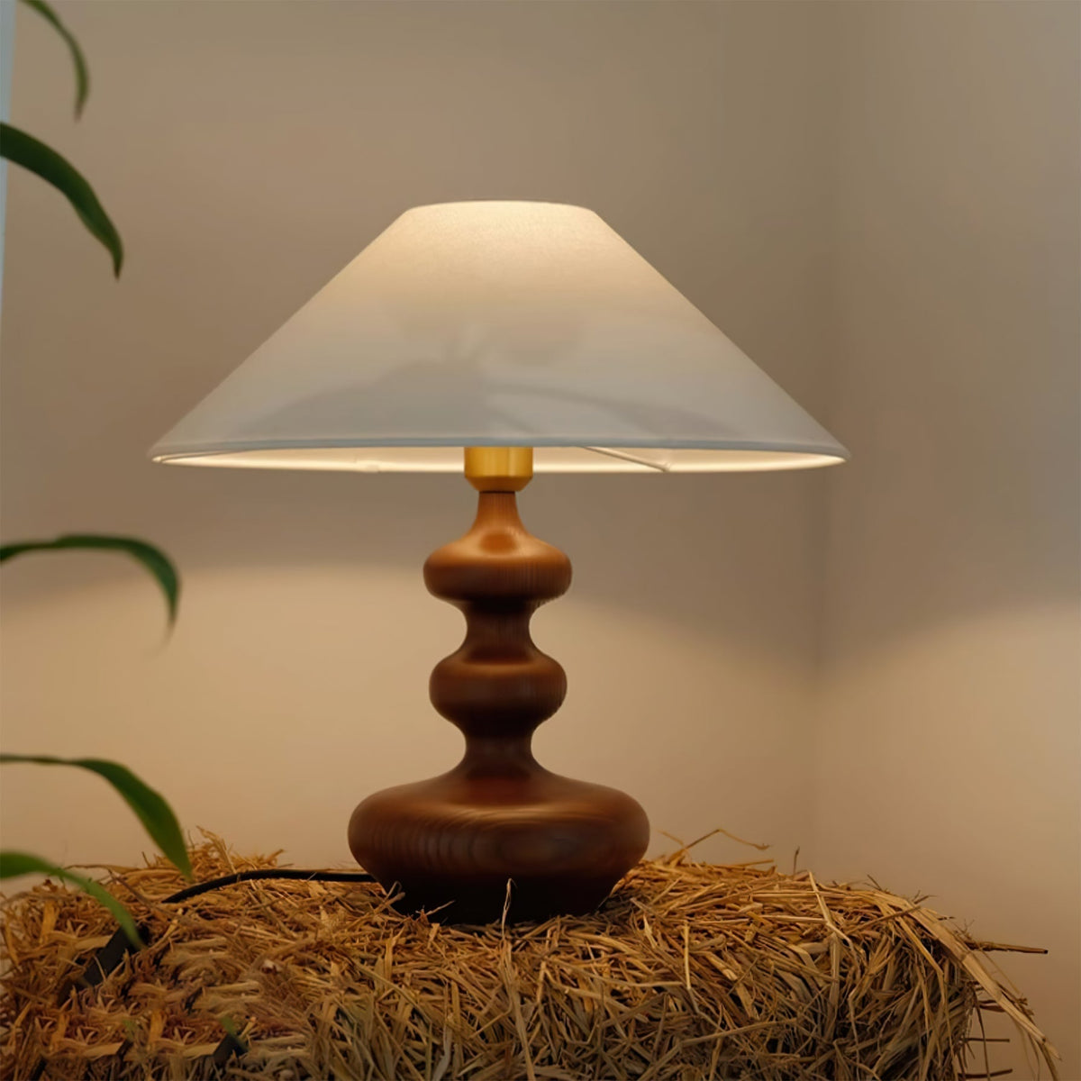 Vominex Tischleuchte aus Holz und Stoff im Vintage-Stil