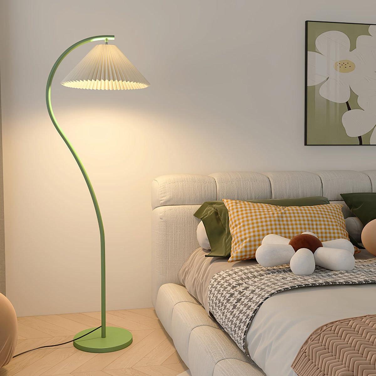 Fyrel Minimalistische Stoff-Stehleuchte in Creme & Hellgelb