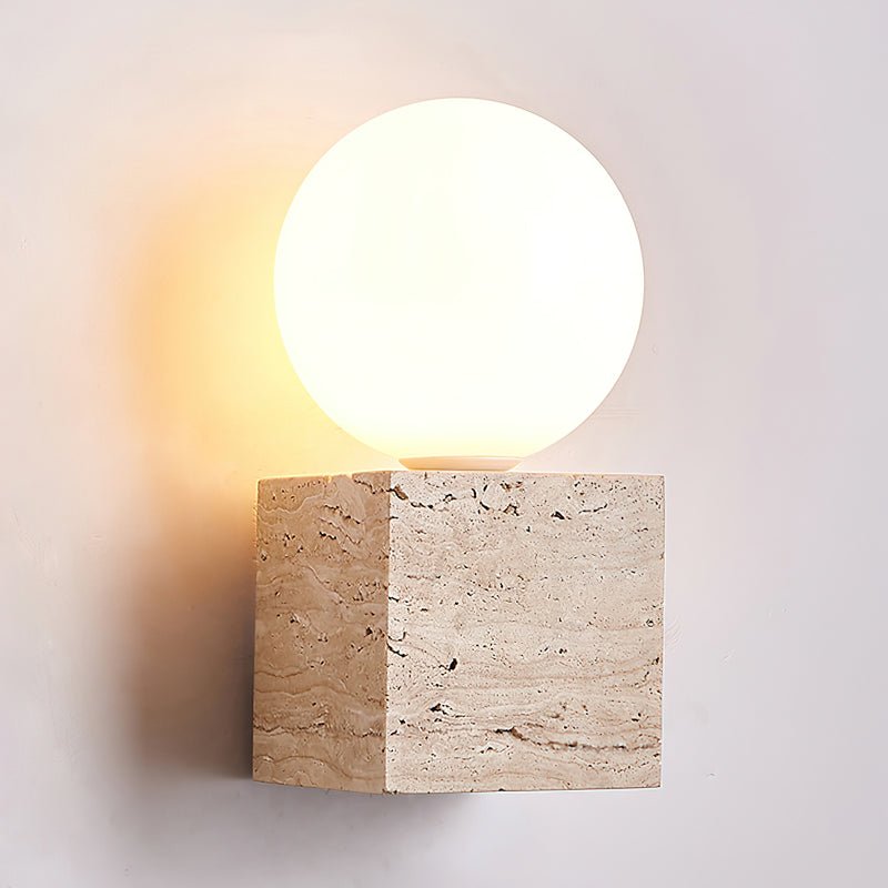 Eurlaean Cube-Base Travertine Wandleuchte