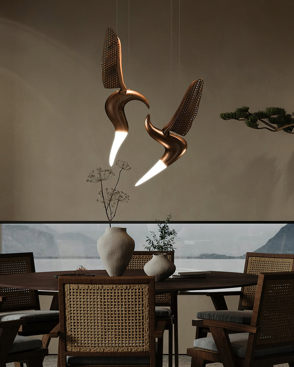 Elsilor Avian-Inspired Holz-Pendelleuchte