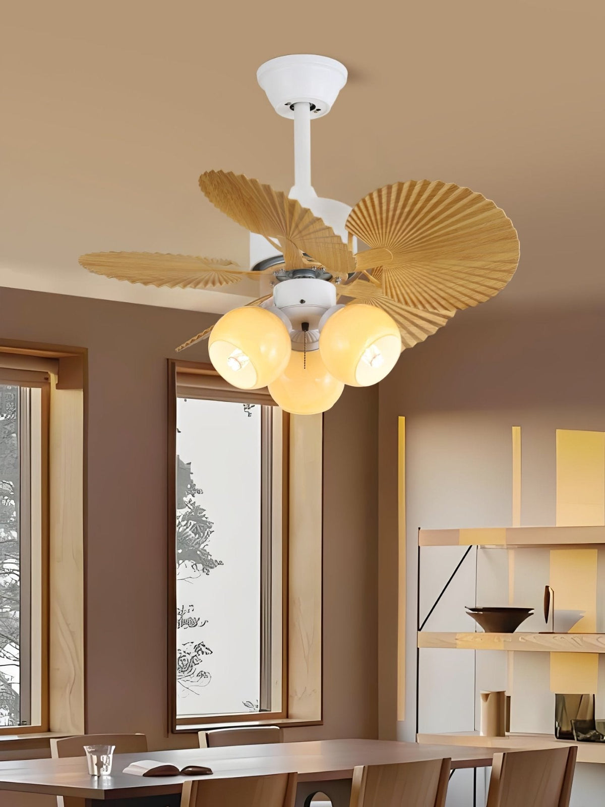 Elvoelle Vintage Holz-Glas-Deckenventilator mit Beleuchtung