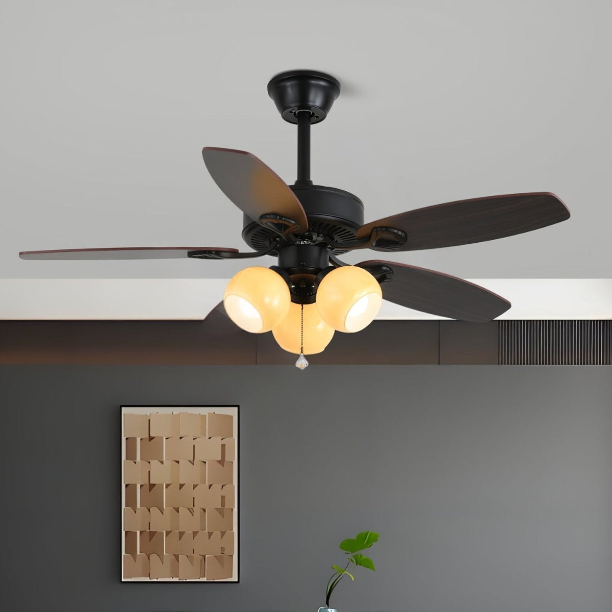 Calviera Vintage Holz-Glas-Deckenventilator mit Beleuchtung
