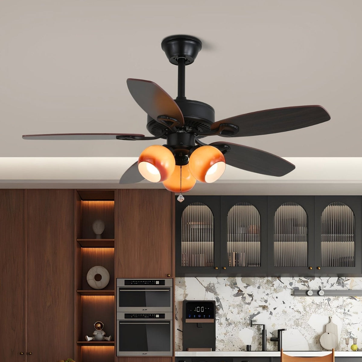 Calviera Vintage Holz-Glas-Deckenventilator mit Beleuchtung