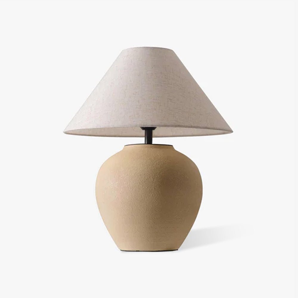 Lumian Tischleuchte aus Keramik in Beige mit Stoffschirm