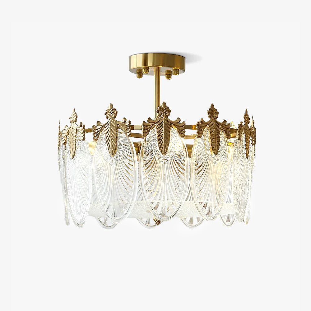 Eirisena Kronleuchter Glas-Kronblätter Goldrahmen Rund