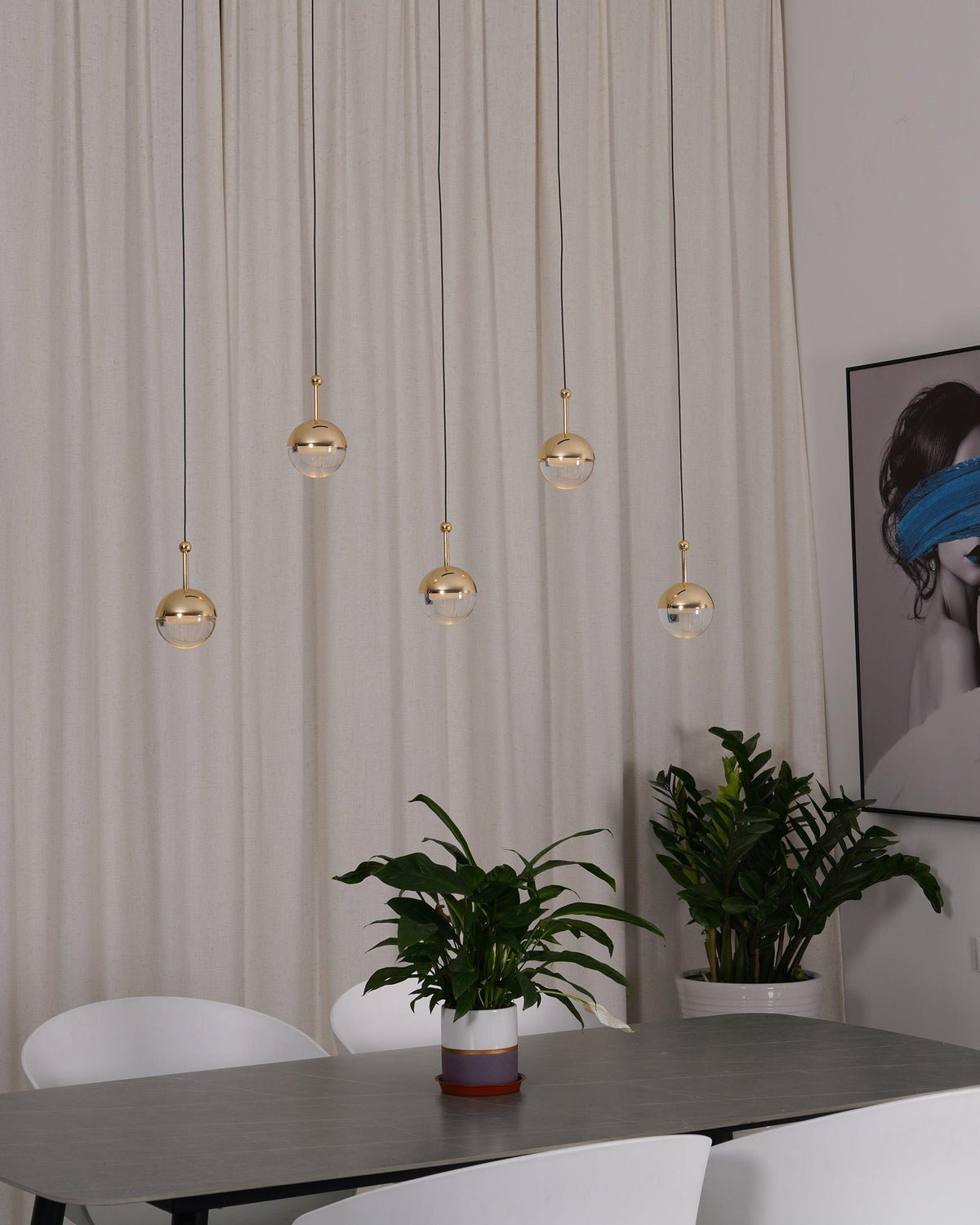 Zaneth Pendelleuchte Stahl Glas Multi Drop Kugel Minimalistisch für Treppenhaus