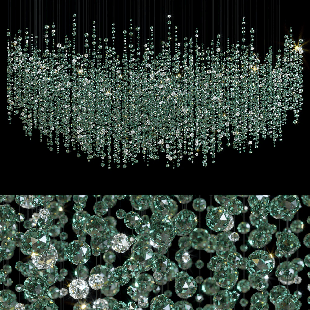 Rainfall Kronleuchter aus Kristall in Smaragdgrün und klarem Kristall, anpassbar
