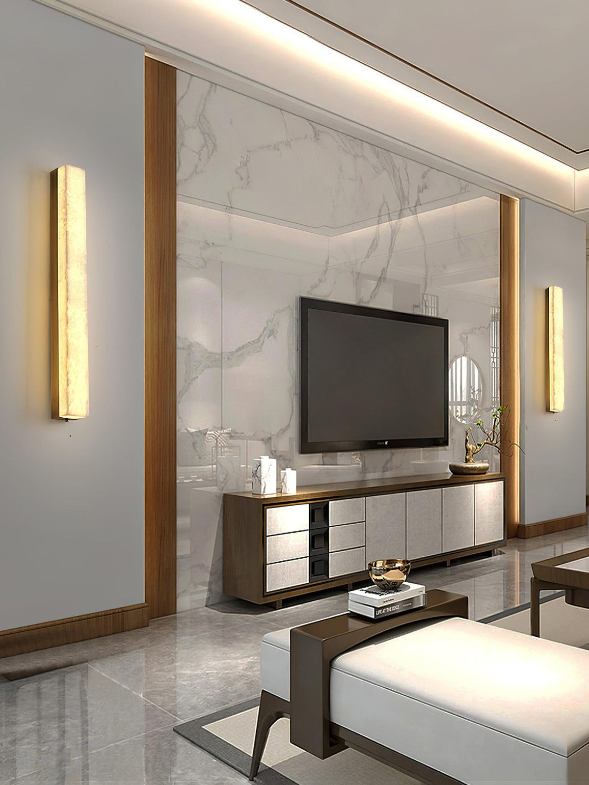 Nivearia Minimalistische Alabaster-Wandleuchte rechteckig